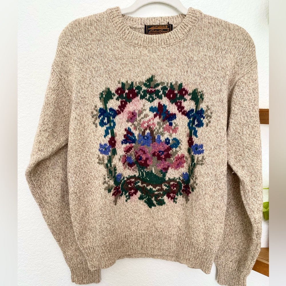 -sold- Vintage Eddie Bauer Wool Knit Floral Sweater